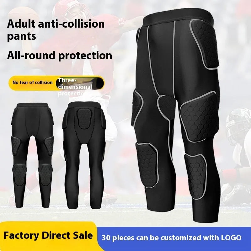 Knee anti-collision compression pants in black with black line for adult sports training