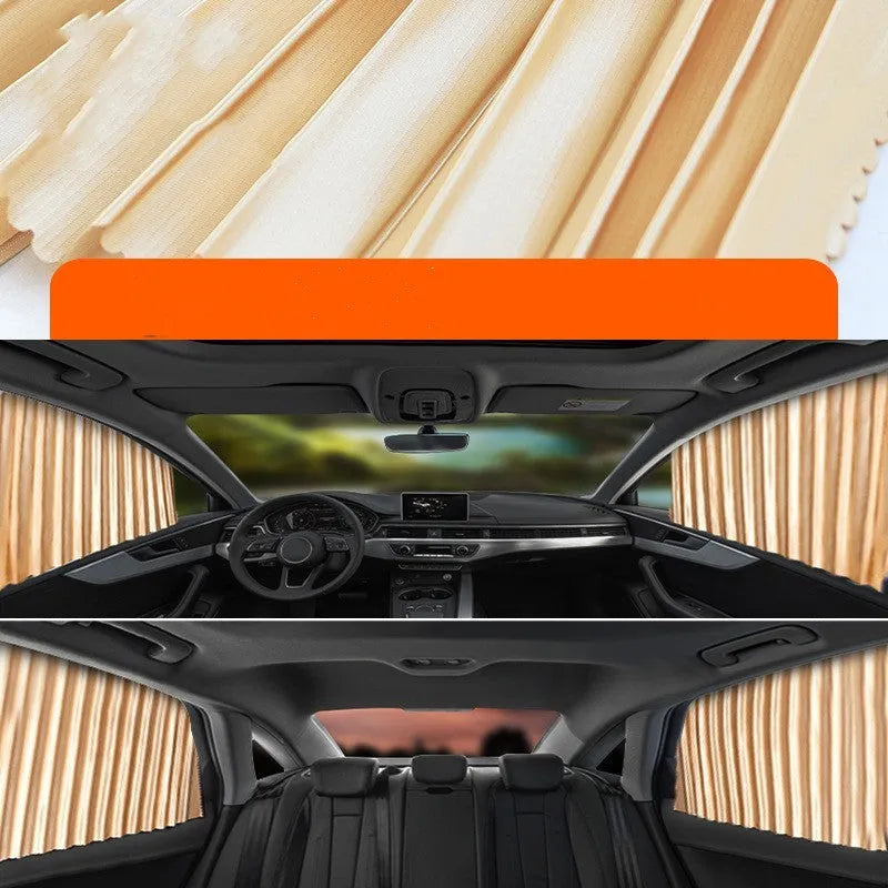 Auto retractable car sun curtain with roller shutter mechanism in gold colour