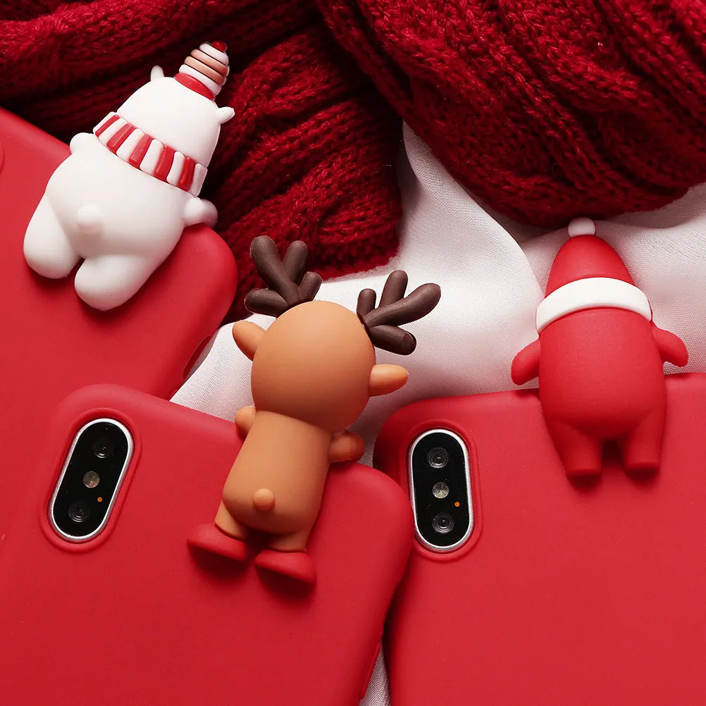 Christmas phone case with heavy 3D cartoon decoration featuring Santa Claus on a TPU soft material back cover for iPhone