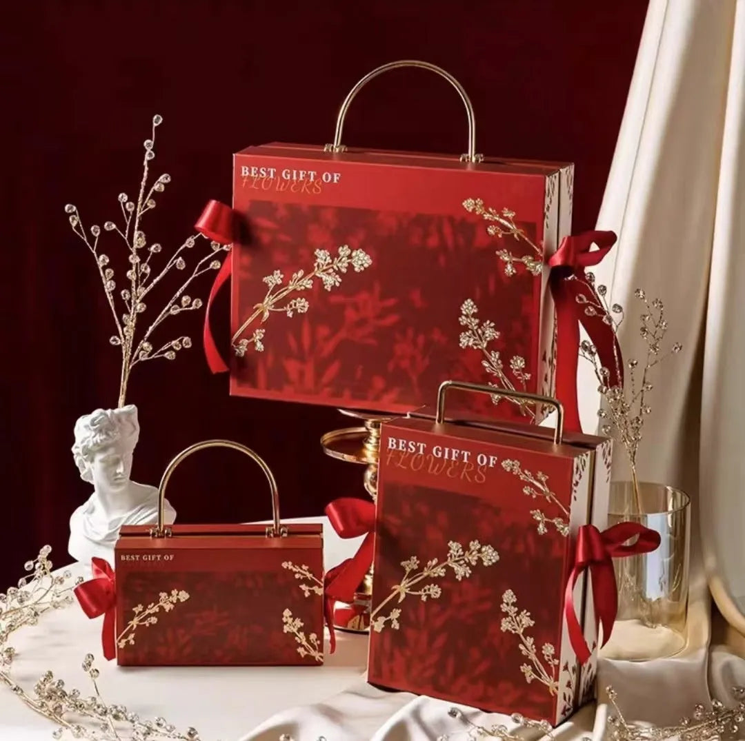 Hand gift box for girls pajamas marriage engagement in champagne gold with ironing craft finish