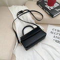 Retro textured solid colour PU shoulder bag in horizontal square shape with sewing thread detail