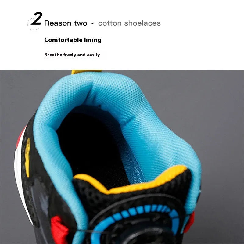 Children's rotating button basketball running shoes in synthetic leather with PU sole