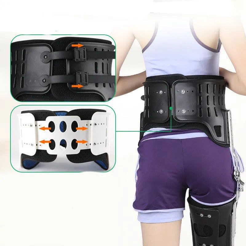 Hip joint brace in white colour with rigid PP construction for postoperative leg support, one size fits all