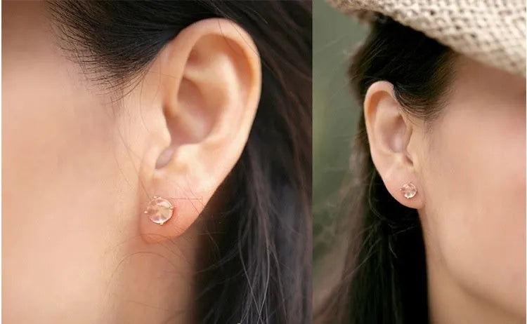 Women's rose gold synthetic ross quartz stud earrings with drop shape Korean style design
