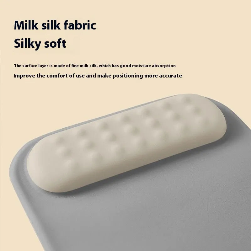 Ergonomic mouse pad with wrist rest in cloth silicone material showing 240x220mm dimensions