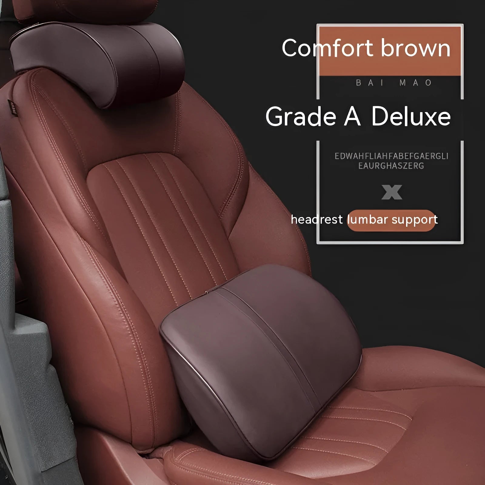 Memory foam car cushion headrest lumbar support pillow with leather cover in neutral colours