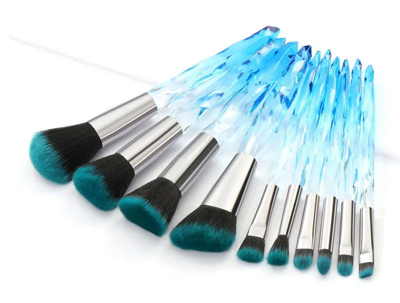 10 crystal handle foundation brushes with artificial fibre bristles in colour options
