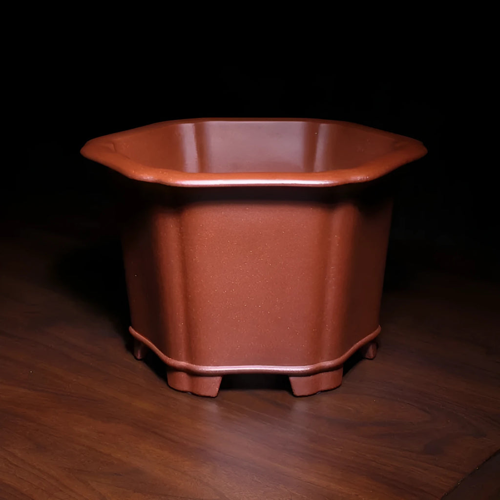 Floating mouth six square fine Zisha ceramic flowerpot in Descending Slope Mud blue colour