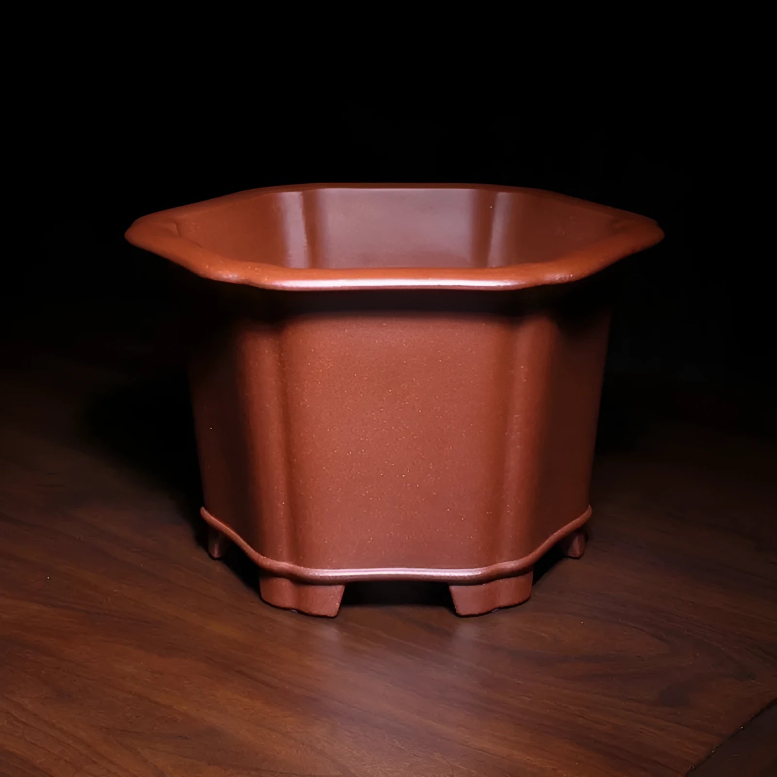 Floating mouth six square fine Zisha ceramic flowerpot in Descending Slope Mud blue colour