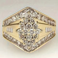 Geometric copper fashion ring with electroplated gold finish and sweet palace style elements