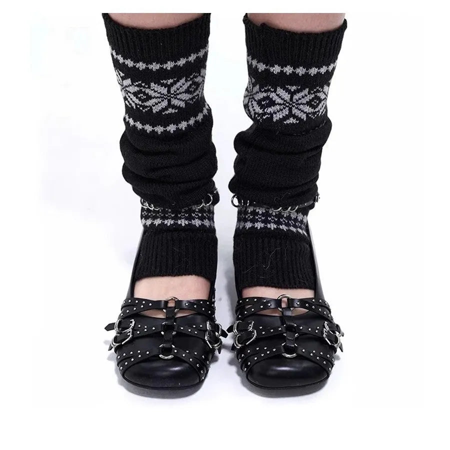 Women's black genuine leather retro buckle pumps with flat heel, square toe, and metal rivet decoration.