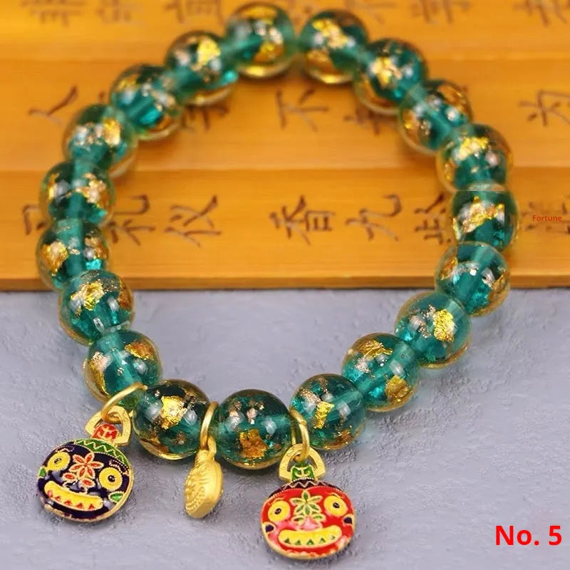 Glass bracelet with French glaze patterns and auspicious court symbols in geometric shapes