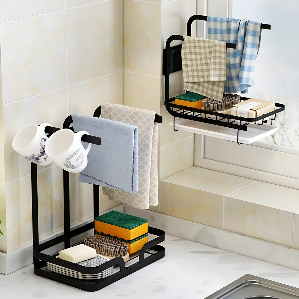Foldable plastic kitchen storage rack in new Chinese style for wall or countertop rag draining