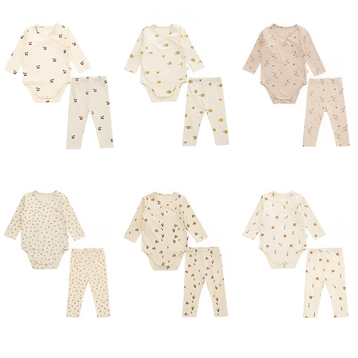 Newborn baby cotton romper two-piece suit, unisex, sizes 66-90cm, 95% cotton, top and pants set