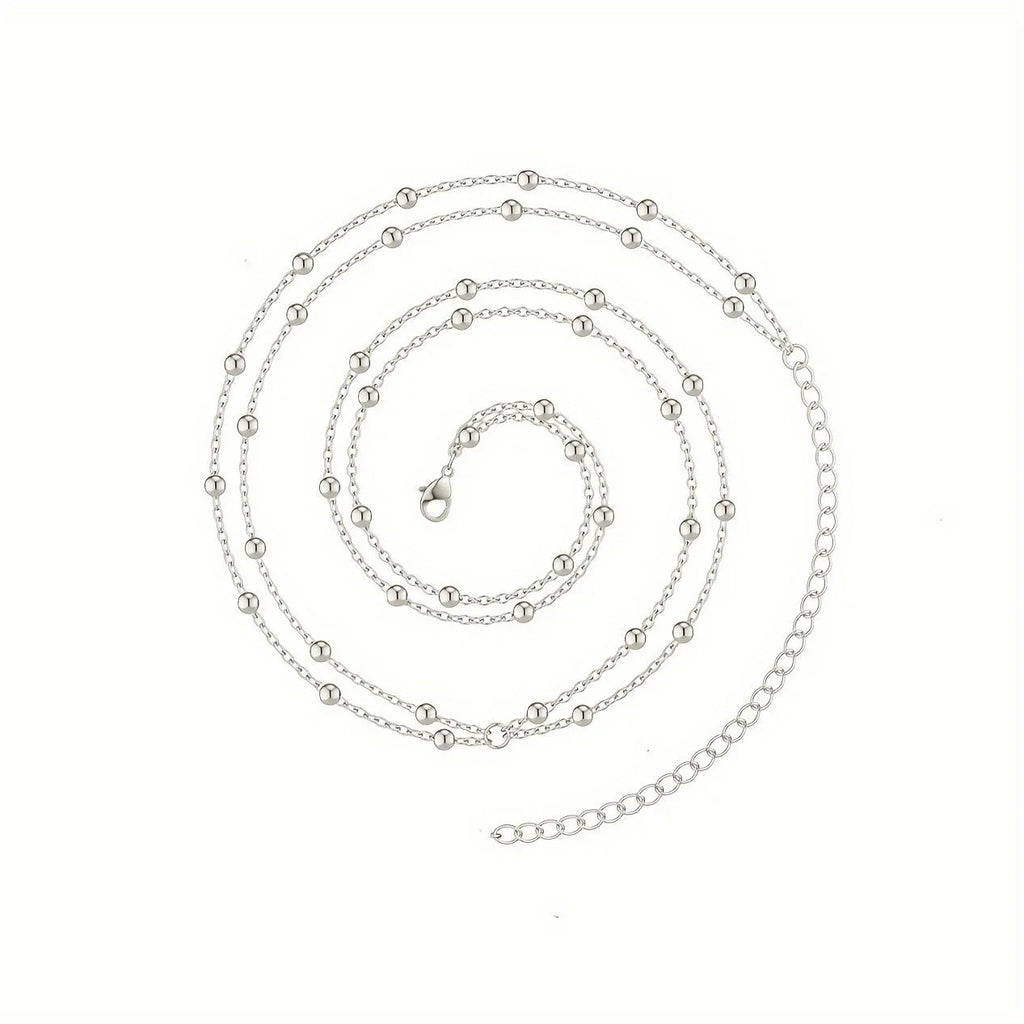 Double-layer round bead waist chain in gold metal finish with buckle closure, 80-100cm adjustable