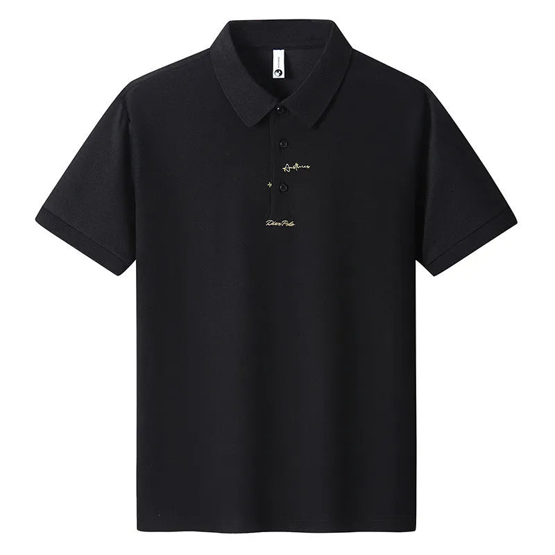 A man's loose-fit casual cotton t-shirt with a letter print, shown in one of six available colours.