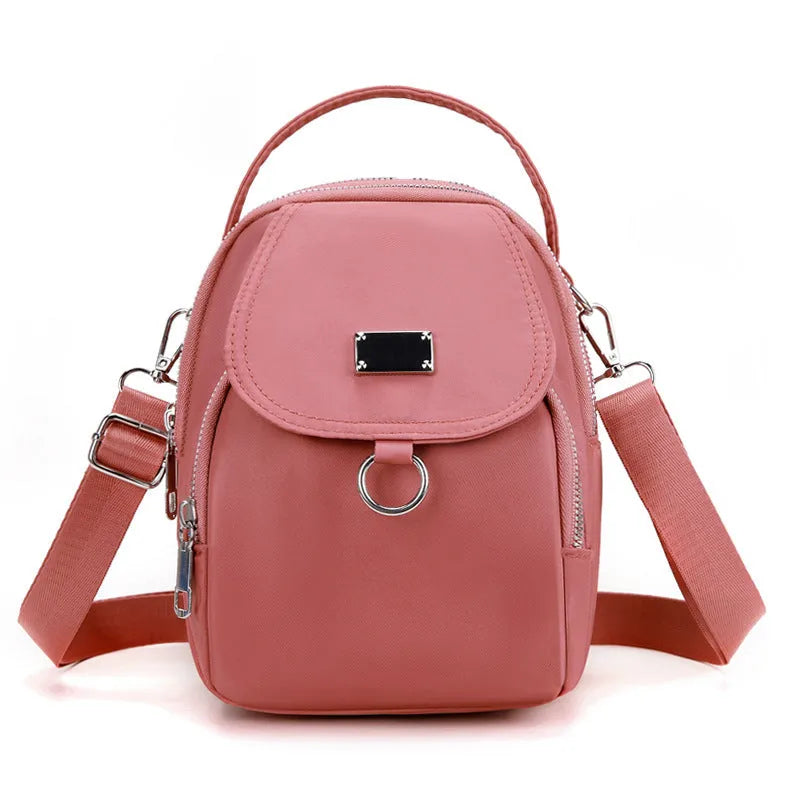 Single shoulder backpack coin purse in Oxford cloth with sandwich pocket and phone bag, vertical square shape, black khaki grey pink