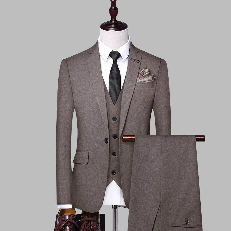 Men's three-piece suit set in grey, brown or black, acetate fibre blend, regular fit, sizes M to 4XL