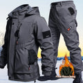 Unisex fleece-lined waterproof jacket and trouser suit in black, army green, and gray, sizes 165 to 190, for autumn winter outdoor use
