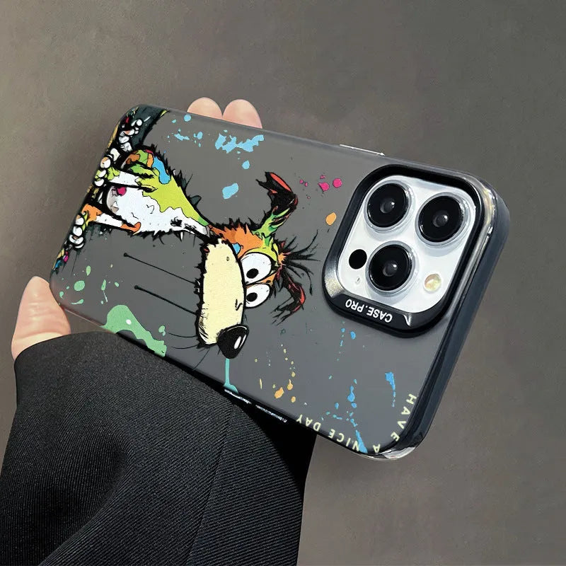 Acrylic cartoon dog phone case with silver grey soft edge hard back for iPhone 13 Pro Max