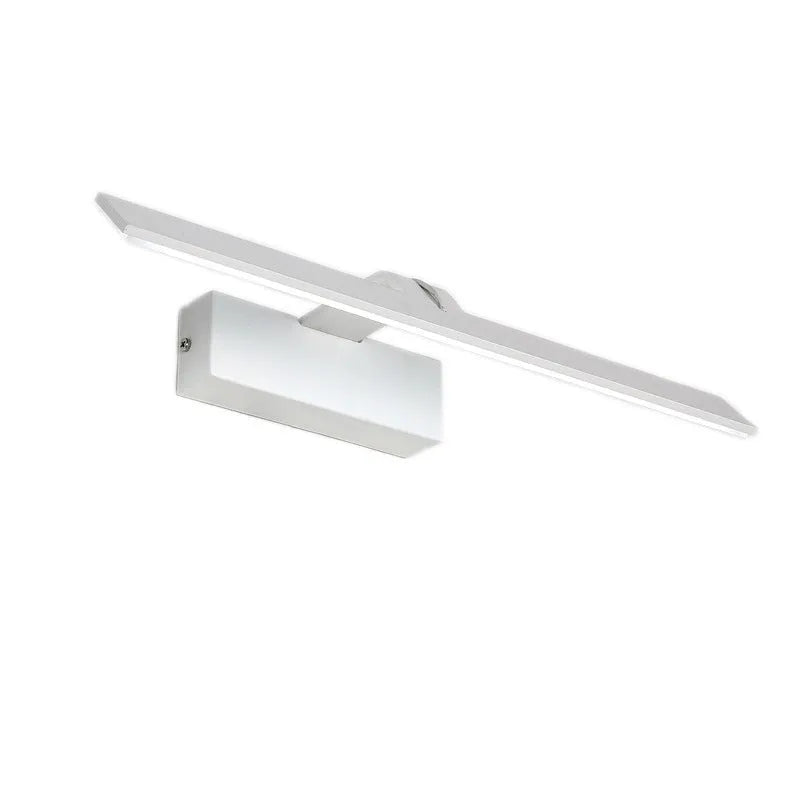 White LED strip light mounted above a bathroom mirror, showing slim profile and even illumination.
