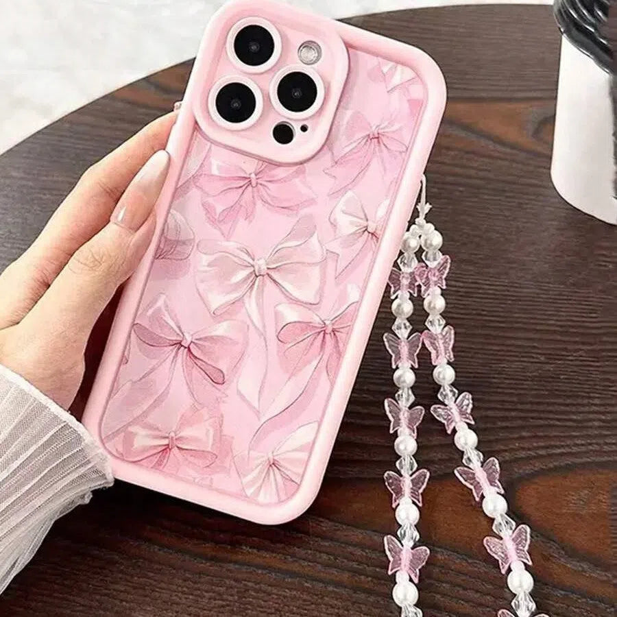 TPU phone case for iPhone with pink butterfly bracelet cartoon design protective cover
