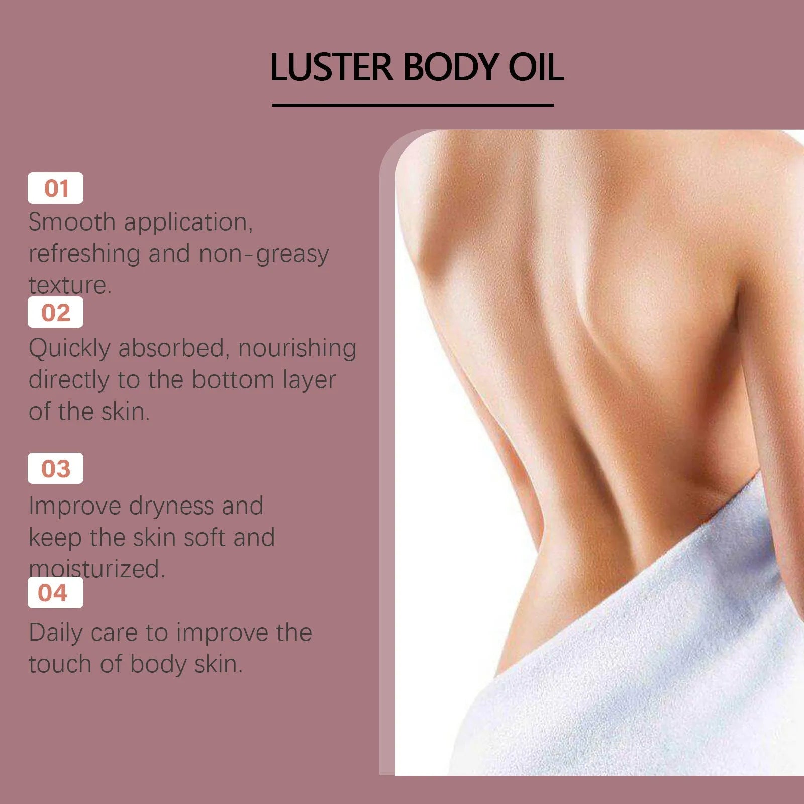 100ml bottle of Gloss Care body massage oil with jojoba, almond, camellia and grape seed oils