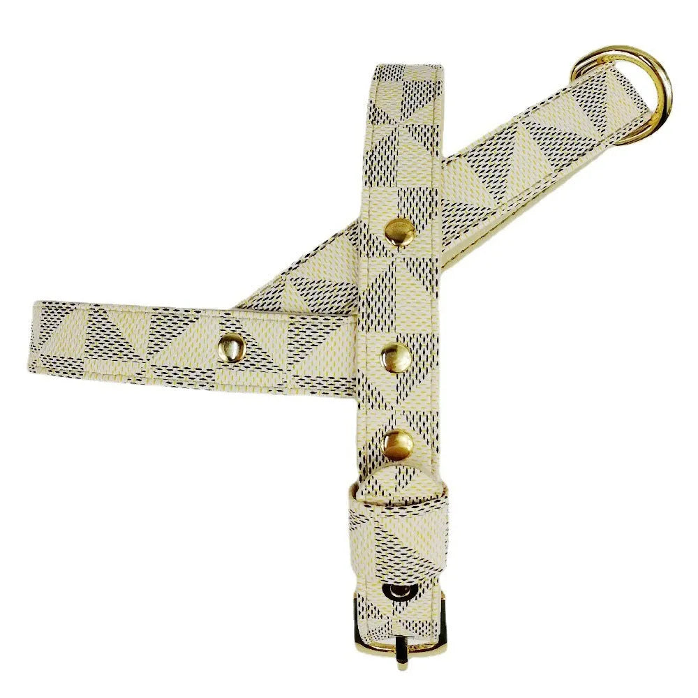 Brown plaid leather dog collar with matching rope set on white background