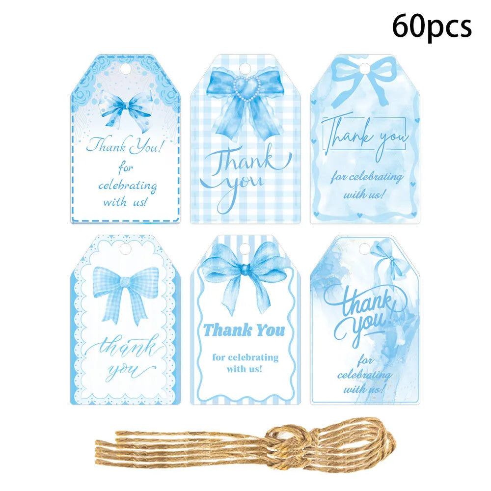 Birthday party theme creative bowknot gift label tags set with hemp rope in three decorative styles