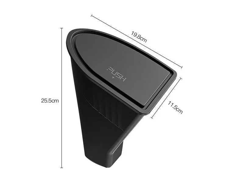 Two black ABS plastic storage bins designed for Tesla Model Y front door pockets