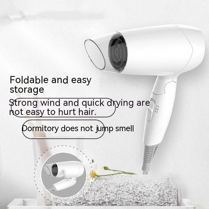 Portable Moon White hair dryer with 1400W rated power, 150cm cord, and national standard plug for household and travel use.