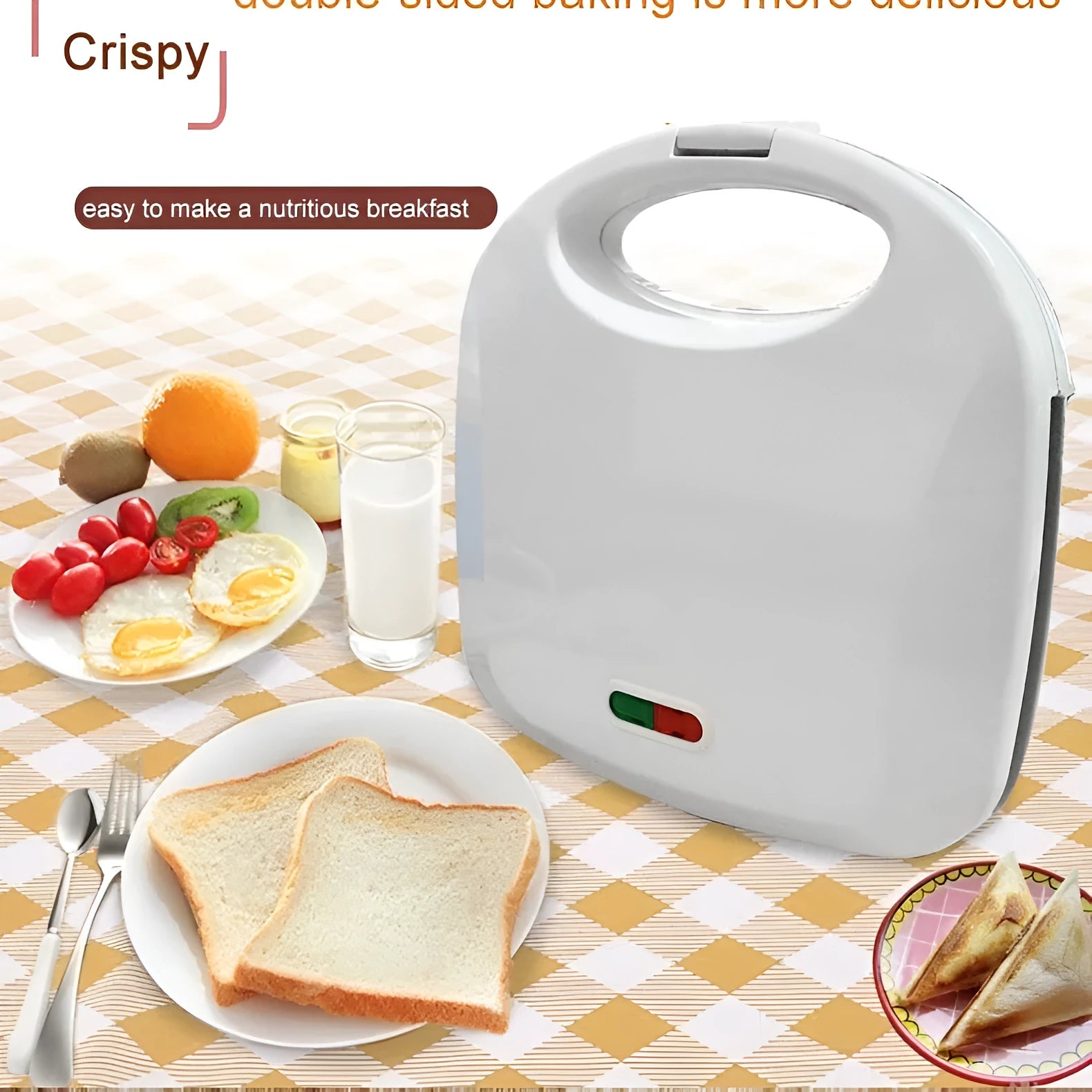 White double-sided sandwich machine with 750W power and 110x130mm baking tray