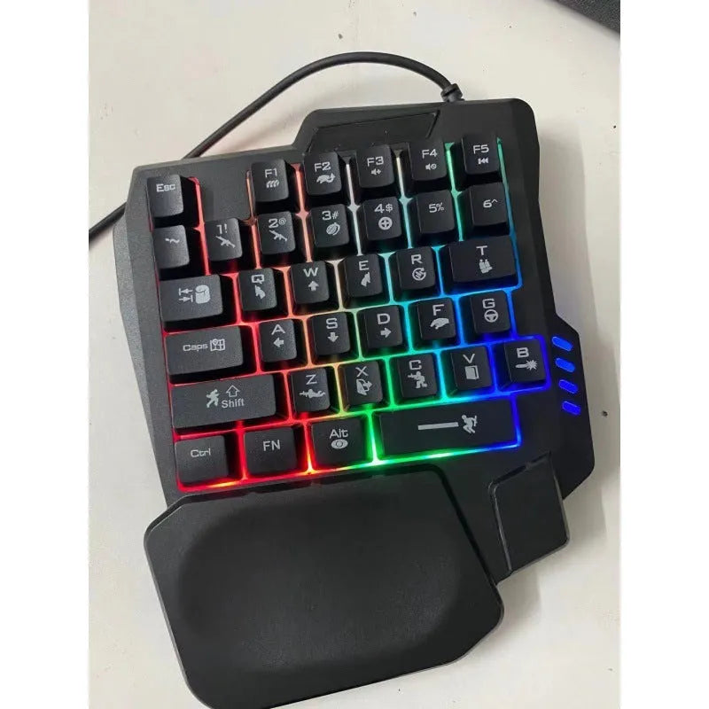 Single-handed mechanical keyboard and mouse combo with black ABS plastic construction