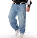 GAME TIME men's hip-hop jeans in light blue, loose straight leg cut, plus size, cotton with embroidery and wash detail