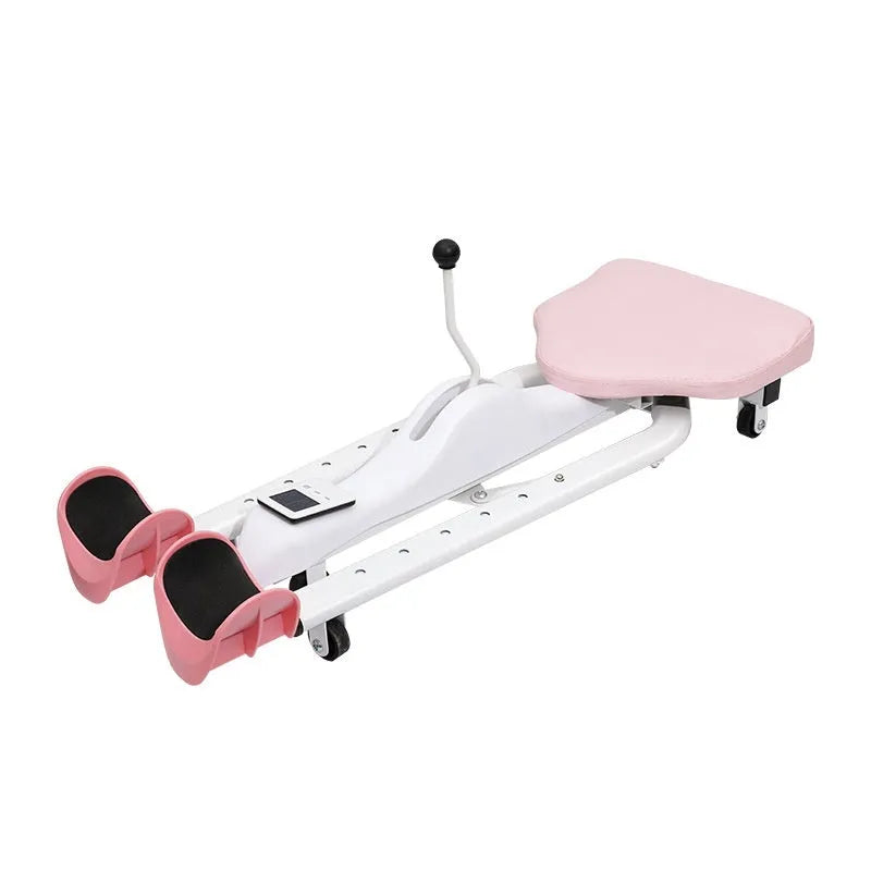 Steel frame leg opener stretching device in pink colour with optional backrest