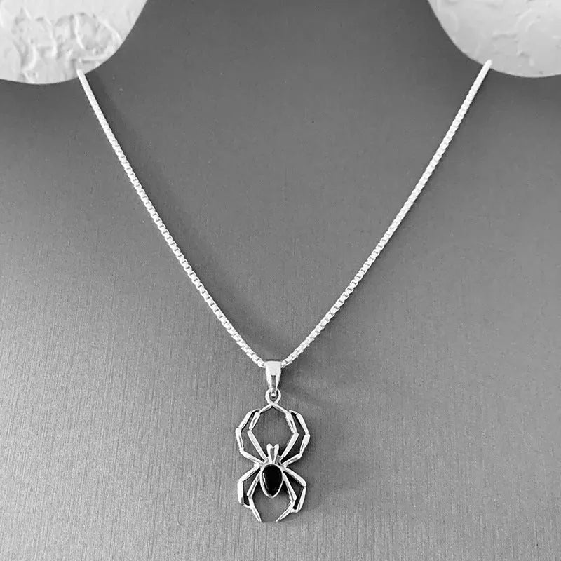 Lady Halloween ghost spider necklace copper box chain mixed gemstone pendant white gold colour