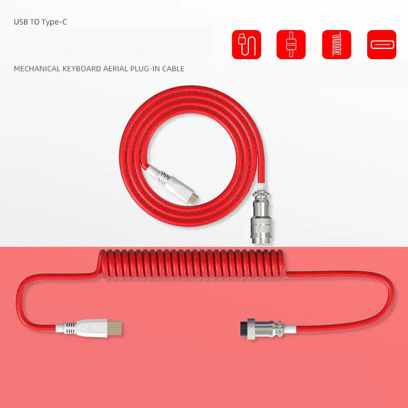 Type-C detachable mechanical keyboard cable with USB and USB-C connectors in five colour options