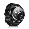 Black smart watch with silicone strap displaying blood pressure and oxygen data on its 1.28-inch screen.