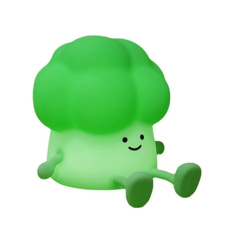 Broccoli-shaped silicone night lamp, 110x128x106mm, with 1200mAh rechargeable battery and 6500K LED