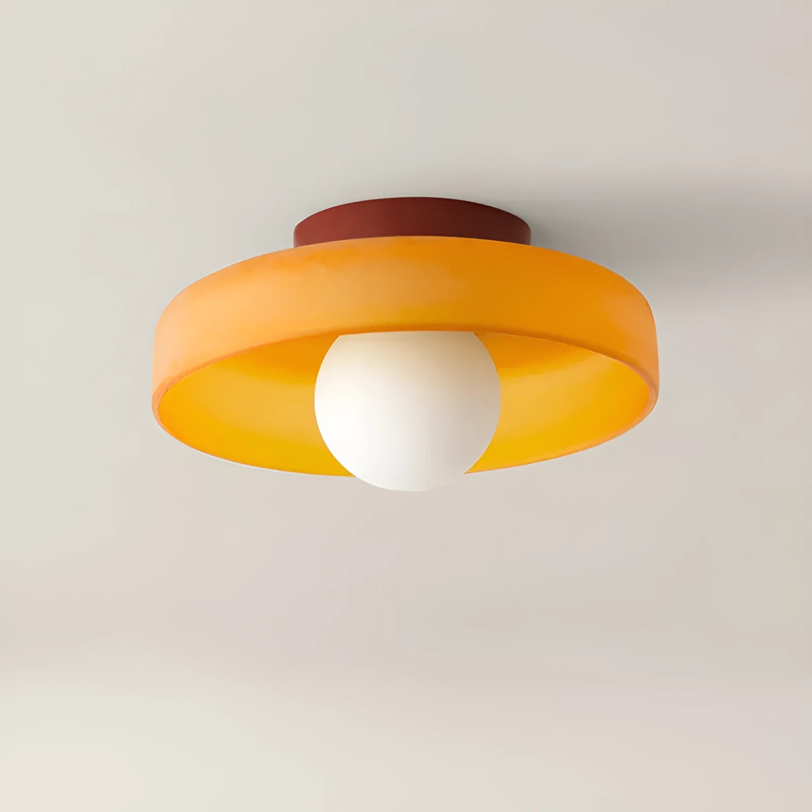 Modern round glass ceiling light with 25cm diameter shade, shown in a white finish.