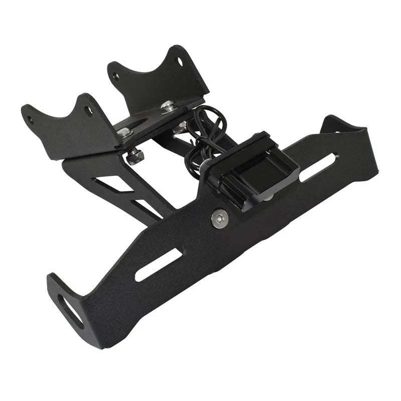 Black aluminium alloy rear licence plate bracket for Honda motorcycle customisation.