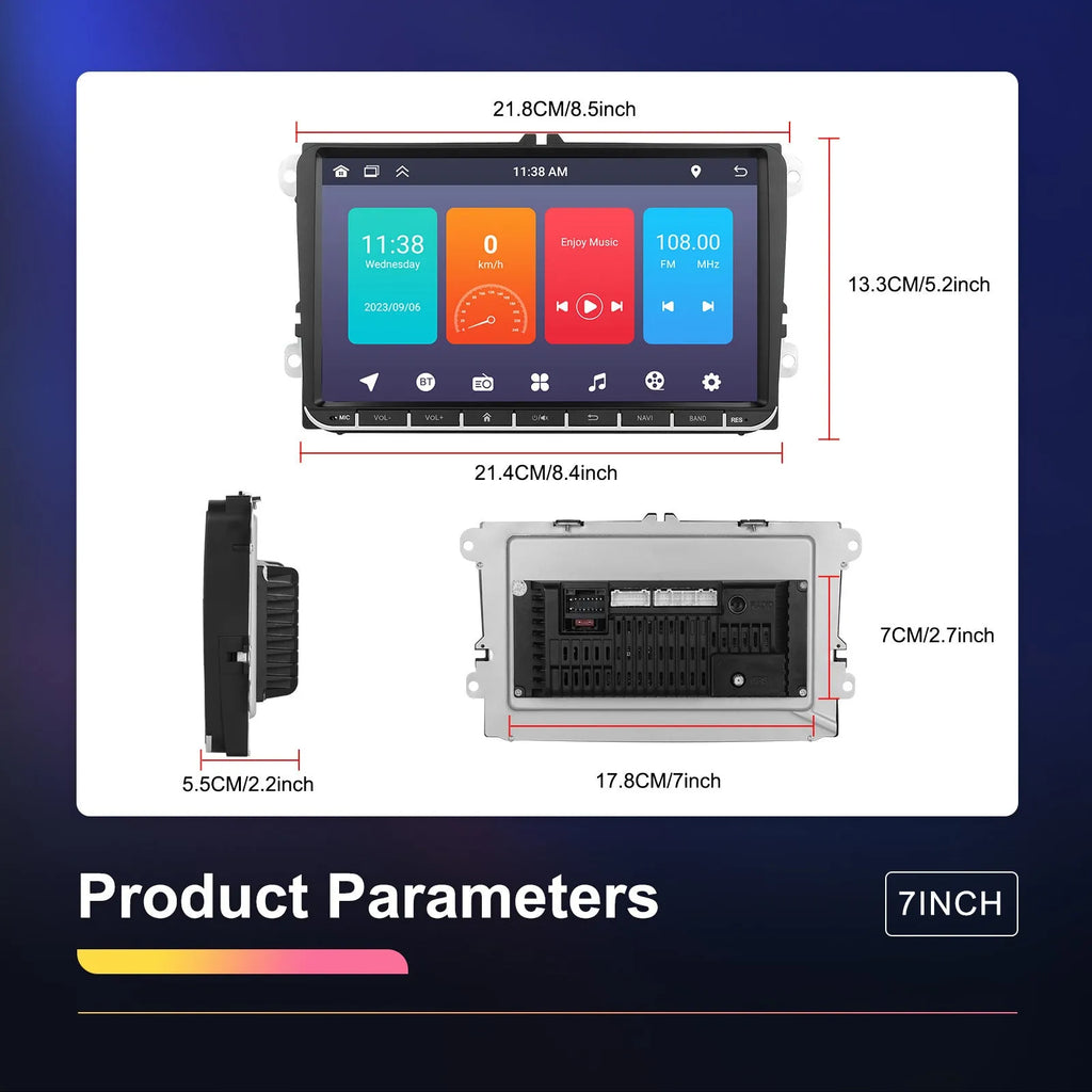 7-inch Android car head unit dashboard display showing GPS navigation map