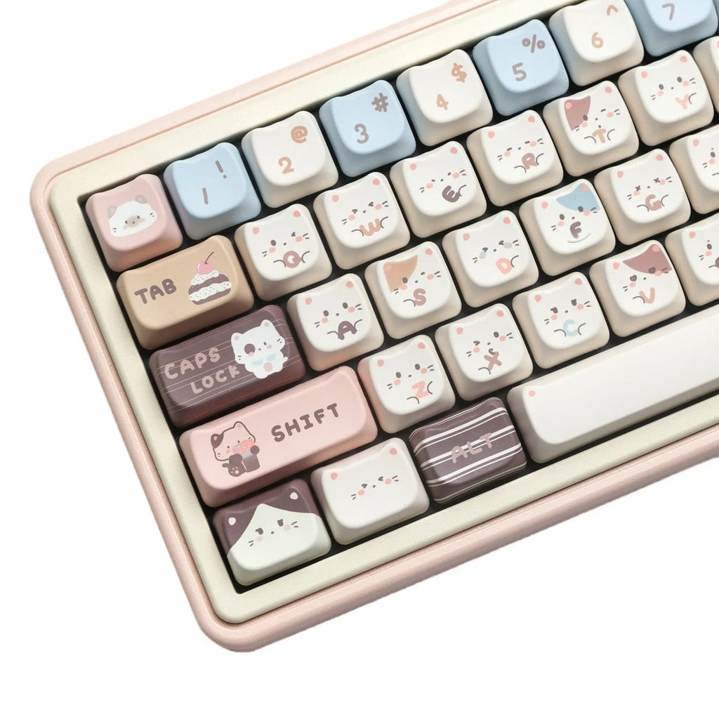 High Sea Salt Cat themed PBT plastic key cap set for mechanical keyboards, showing full layout with coloured keys.