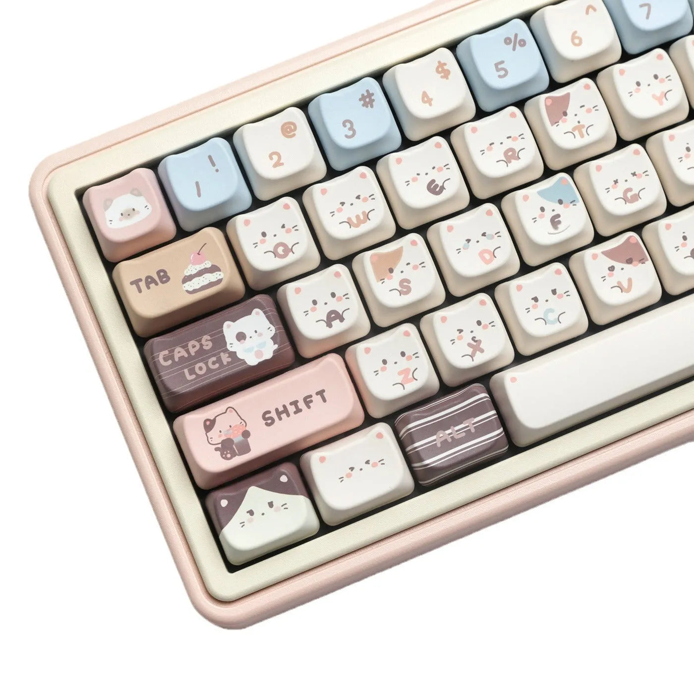 High Sea Salt Cat themed PBT plastic key cap set for mechanical keyboards, showing full layout with coloured keys.