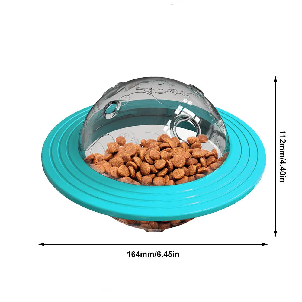 Blue dog treat ball with food dispensing function for slow feeding and IQ training