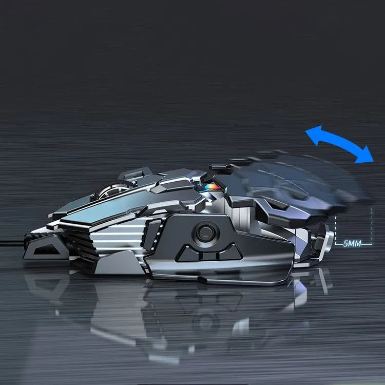 Forerunner MK500 wired gaming mouse in metallic black with metal-weighted 144g body and 7 programmable keys