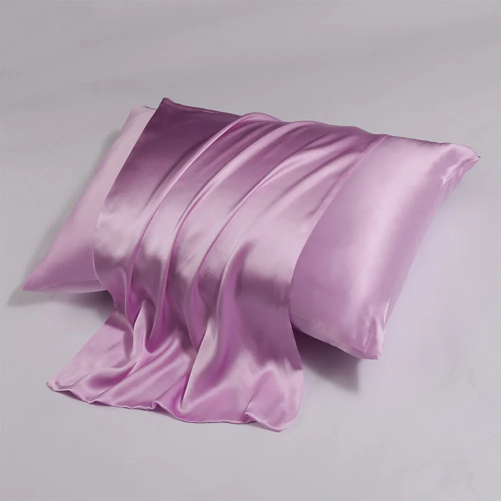 Zipper closure silk pillowcase in baby blue, showing smooth mulberry silk fabric and discreet zip.