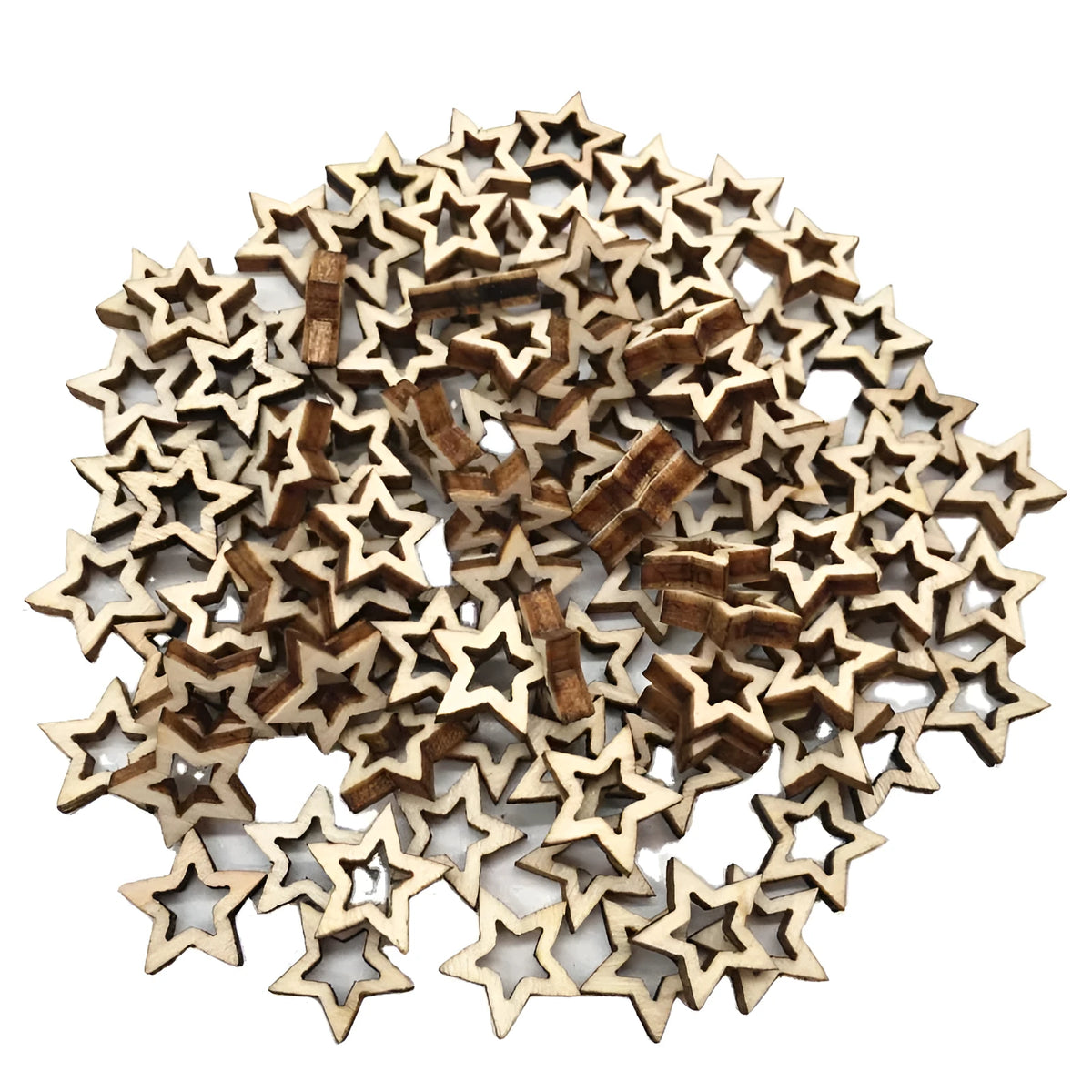 MDF wooden five-pointed star craft pendants in 10mm, 20mm and 30mm mixed sizes for home decoration