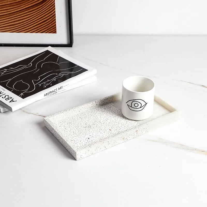 Resin terrazzo decorative storage tray 26.5x14x2cm in colour SZ23038 on a coffee table