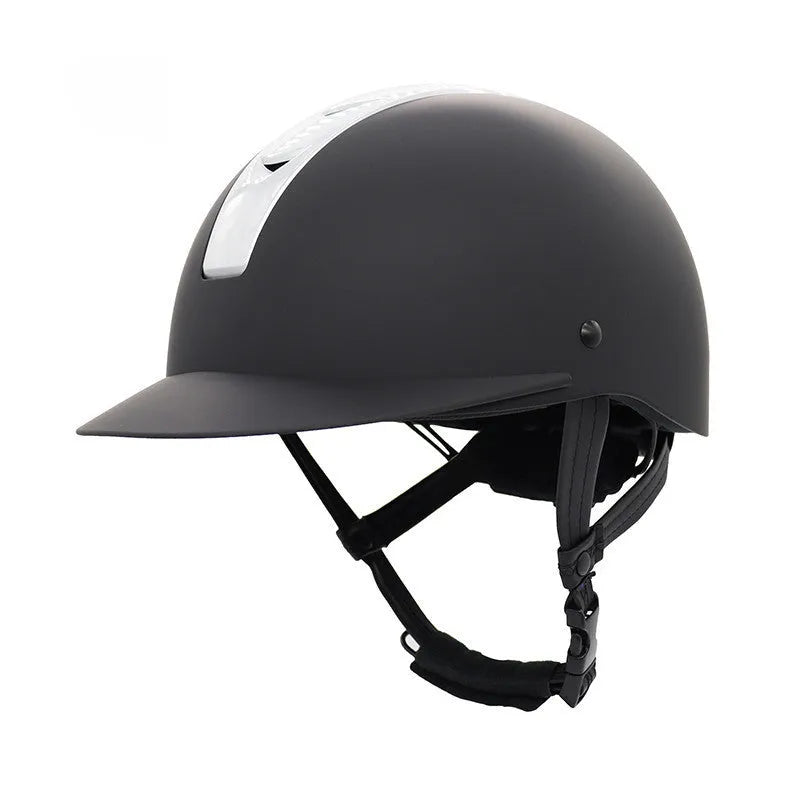 Super light summer equestrian riding helmet in bright black, silver pink, white orange, and silver black colours.